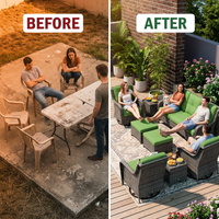 Patio Furniture Set 6-Piece Outdoor Patio Conversation Set with Green Cushions Lawn Furniture — Before & After