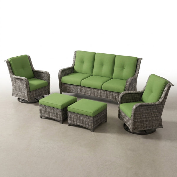Patio Furniture Set 6-Piece Outdoor Patio Conversation Set with Green Cushions Lawn Furniture — Studio Shot