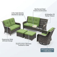 Patio Furniture Set 6-Piece Outdoor Patio Conversation Set with Green Cushions Lawn Furniture — How It Works